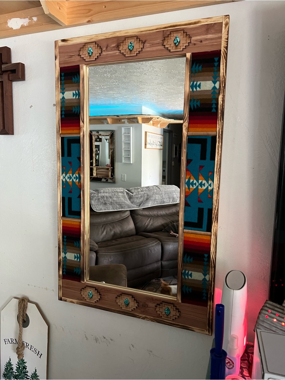 Handmade Genuine Pendleton Southwestern Wall Mirror 🤎💙 24x30